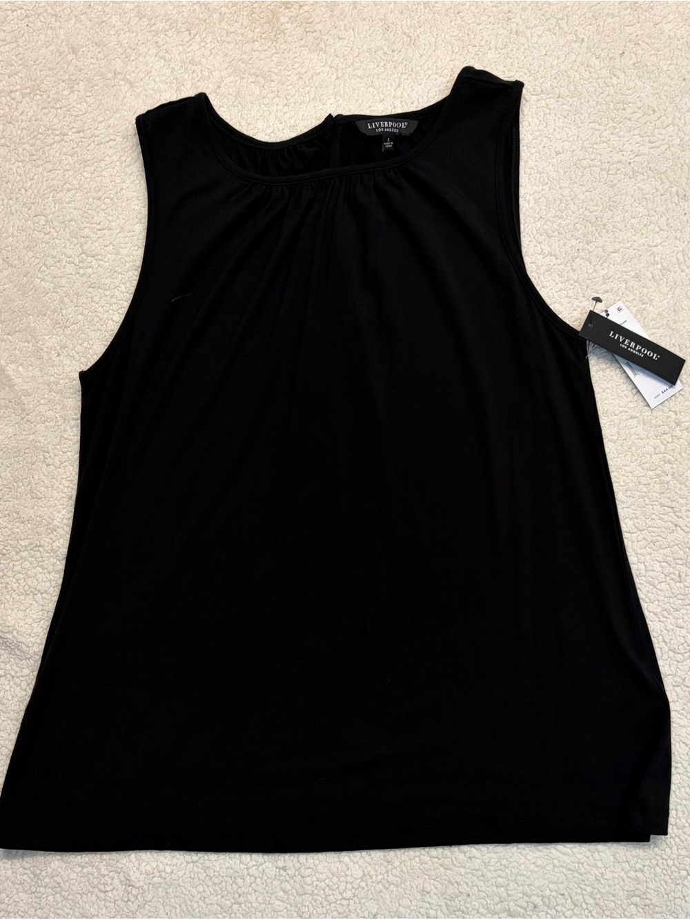 Liverpool Los Angeles Black Pleated Neck Sleeveless Tank Top Size Small NWT